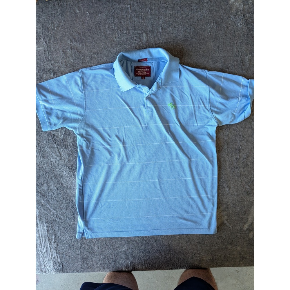 Abercrombie & Fitch Mens XL Muscle Fit Polo Shirt Light Blue Striped Logo S/S